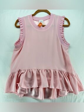 Cinq A Sept Lenora Sleeveless Silk Ruffle Peplum Tank Top Pink - FLAWED